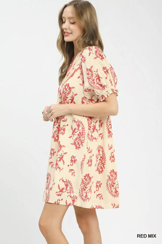Umgee Mix Paisley Scallop Trim Dress