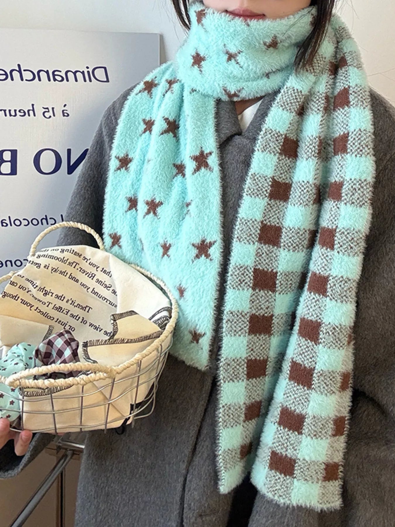 Star Plaid Plush Scarf