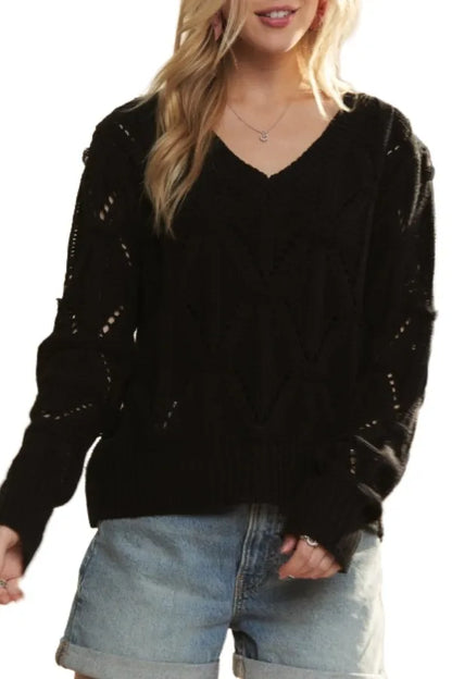 ADORA Loose Fit V Neck Knit Top