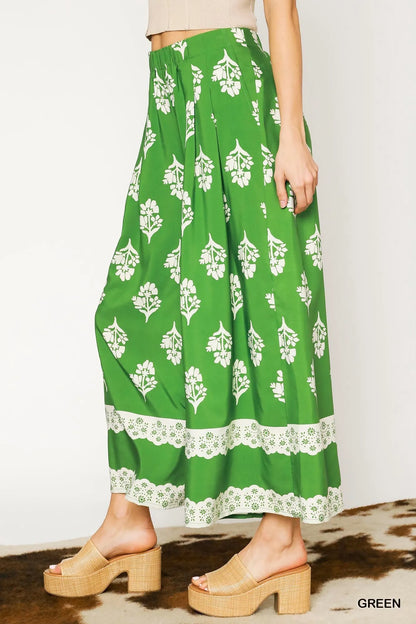 Umgee Floral Pleated Wide-Leg Pants