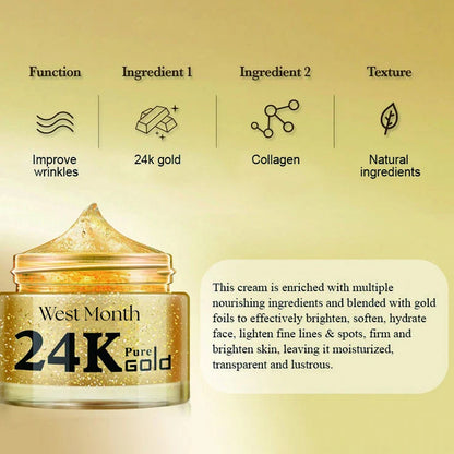 West Month 24k Pure Gold Collagen Face Cream, Lighten Lines Brighten Skin, Firm And Anti-wrinkle Cream