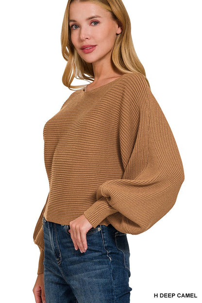 Zenana Boat Neck Balloon Sleeve Sweater