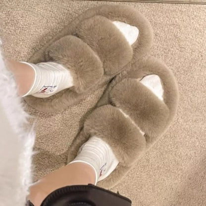 Fuzzy Open Toe Slippers