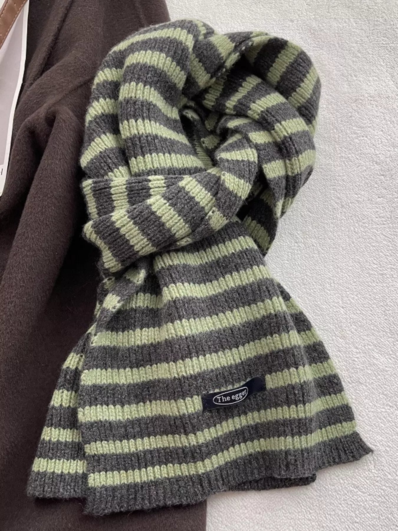100% Wool Striped Knitted Winter Scarf