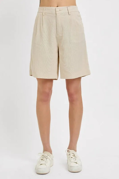 RISEN High Rise Pleated Front Shorts