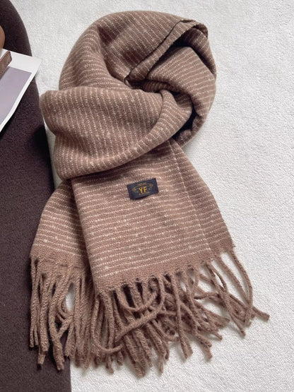 Warm Striped Tassel Scarf