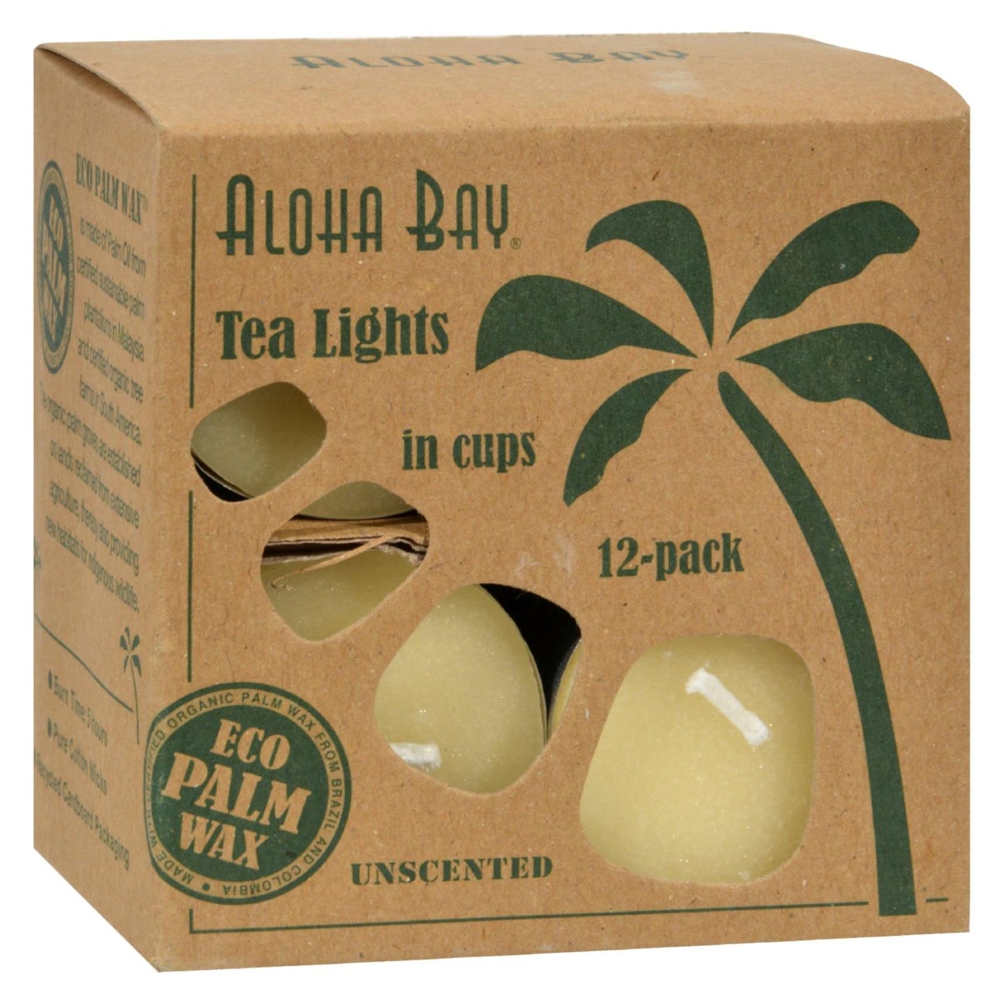 Aloha Bay Palm Wax Tea Lights, Cream - 12 Candles