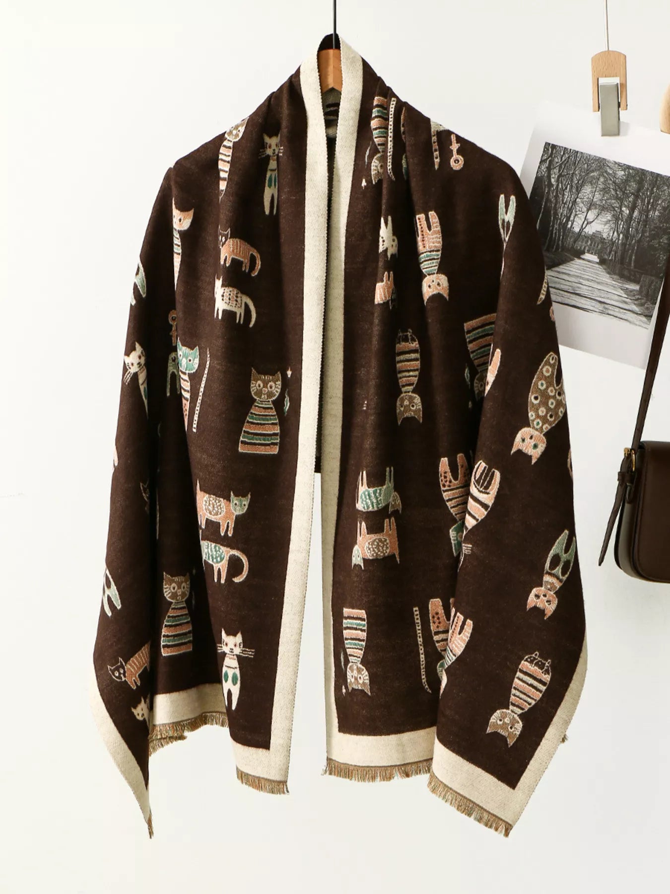 Cute Cat Pattern Raw Hem Scarf