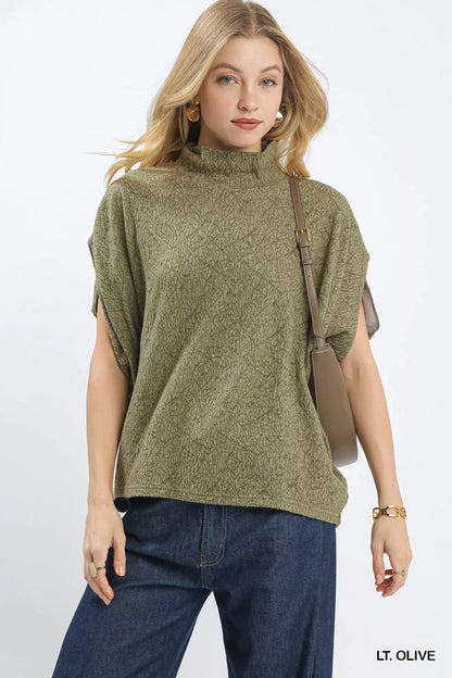 Umgee Textured Mock Neck Relaxed Top