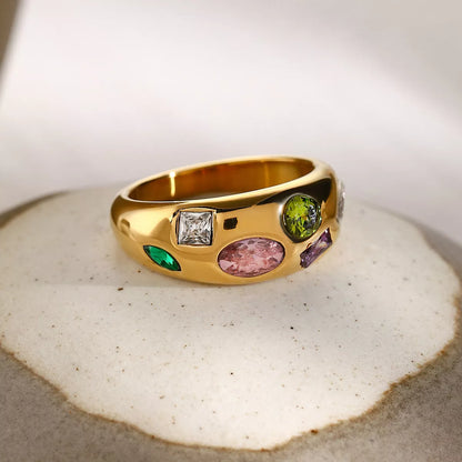 18K Gold-Plated Colorful Zircon Ring