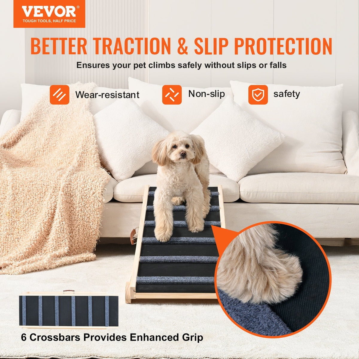 Dog Ramp, Folding Pet Ramp For Bed, Adjustable Dog Ramp For Small, Large, Old Dogs & Cats, Wooden Pet Ramp With 41.3' Long Ramp, Adjustable From 13.77' To 25.59', Suitable For Couch, Sofa, Car