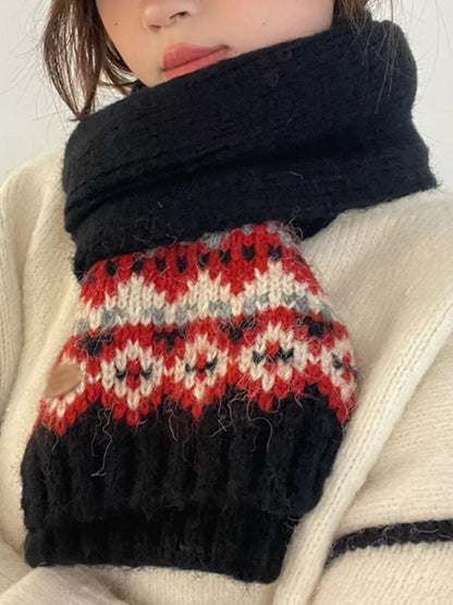 Nordic Pattern Knitted Winter Scarf