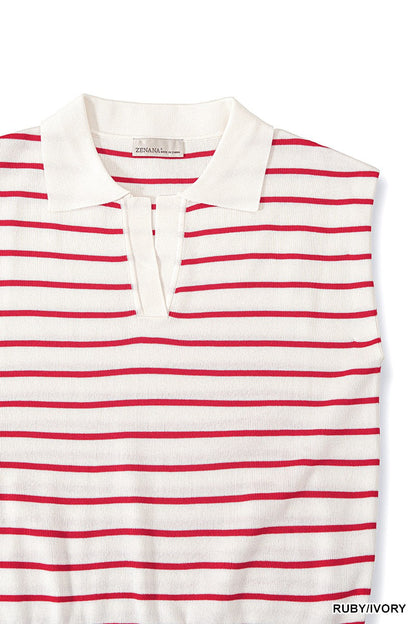 Zenana Viscose Striped Collared Sweater Vest