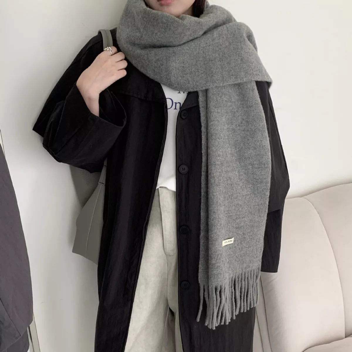 Fringe Winter Wool Blend Scarf