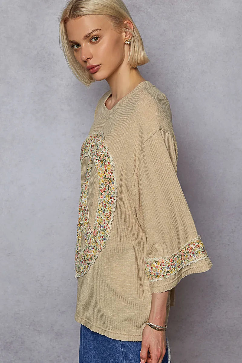 POL Floral Peace Patch Drop Shoulder T-Shirt