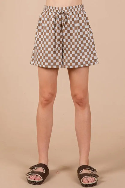 Ces Femme Checkered Round Neck Top and Shorts Set
