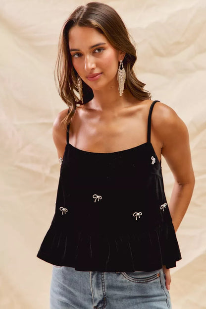 SO ME Holiday Velvet Ribbon Rhinestone Christmas Top