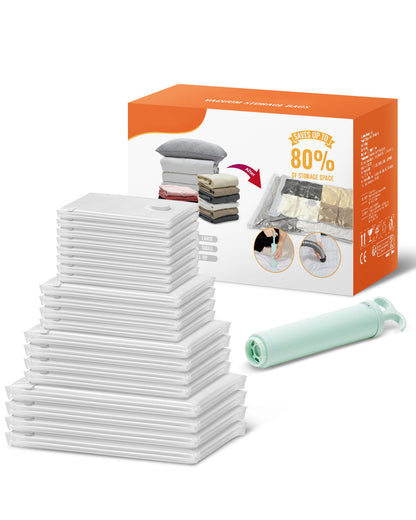 20 Pack Vacuum Storage Bags With Hand Pump, Space Saver Bags Compression For Comforters And Blankets, Sealer Clothes Storage Travel Essentials