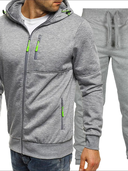 Men's Plus Size Zip Up Hooded Top and Pants Set