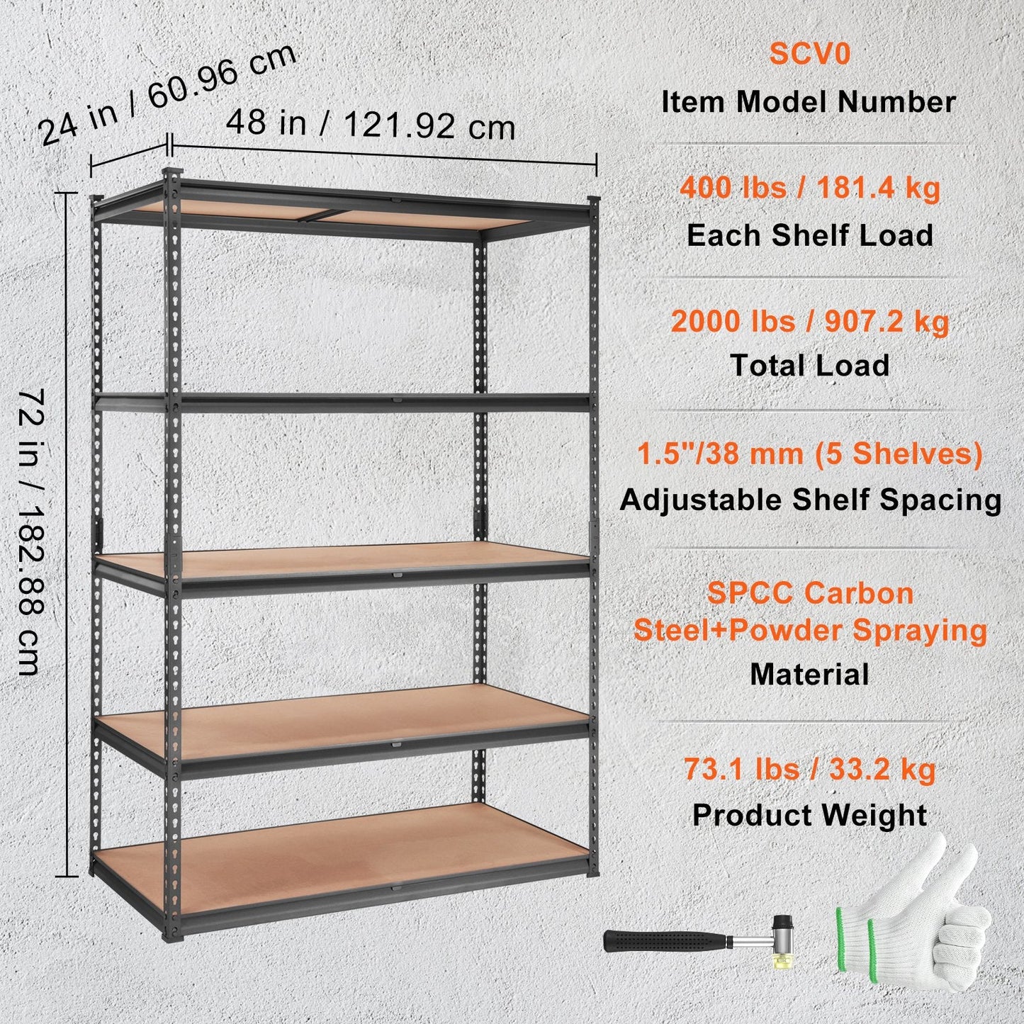 VEVOR Storage Shelving Unit, 5-Tier Adjustable, 2000 Lbs Capacity, Heavy Duty Garage Shelves Metal Organizer Utility Rack, Black, For Kitchen Pantry Basement Bathroom Laundry