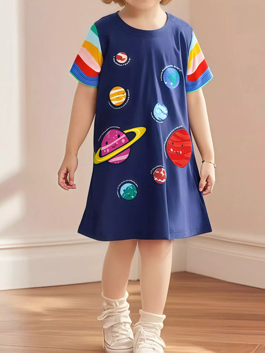 Children's Planets Print Casual Dress