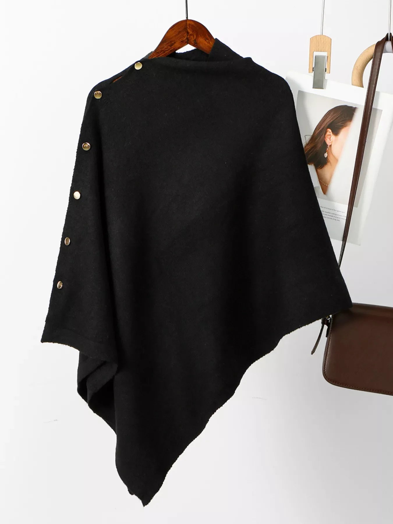 Button-Accented Poncho Scarf