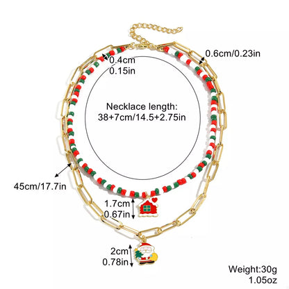Christmas Double-Layer Necklace with Colorful Beads and Pendant