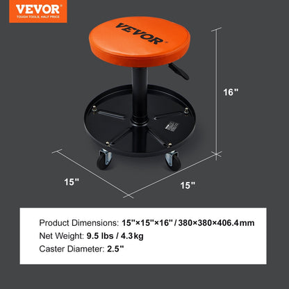 VEVOR Adjustable Mechanics Rolling Creeper Seat Stool Tool Tray For Shop Garage