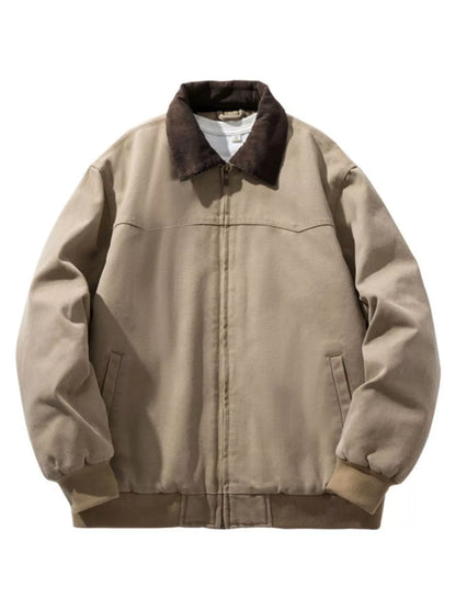 Men's Plus Size Corduroy Collar Zip-Up Jacket