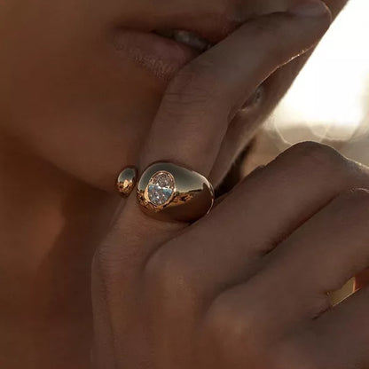 18K Gold-Plated Rhinestone Open Ring