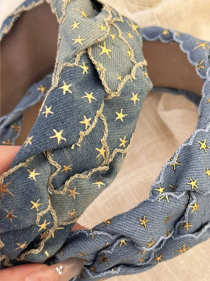Star Braided Wide Denim Headband