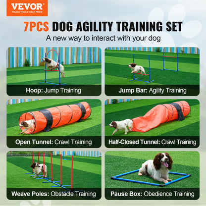 VEVOR Dog Agility Training Equipment 7 PCS Set Upgrade W  Hurdles 2 Tunnels Ring