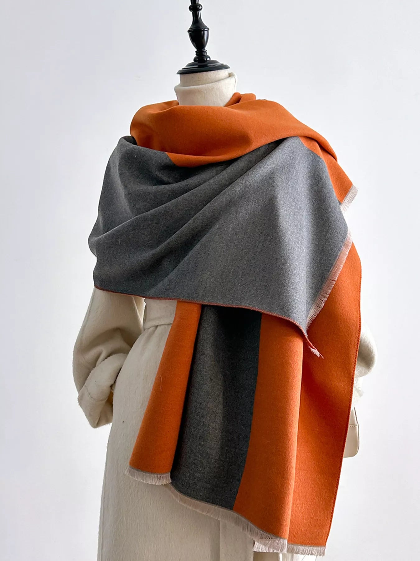 Two-Tone Raw Hem Scarf