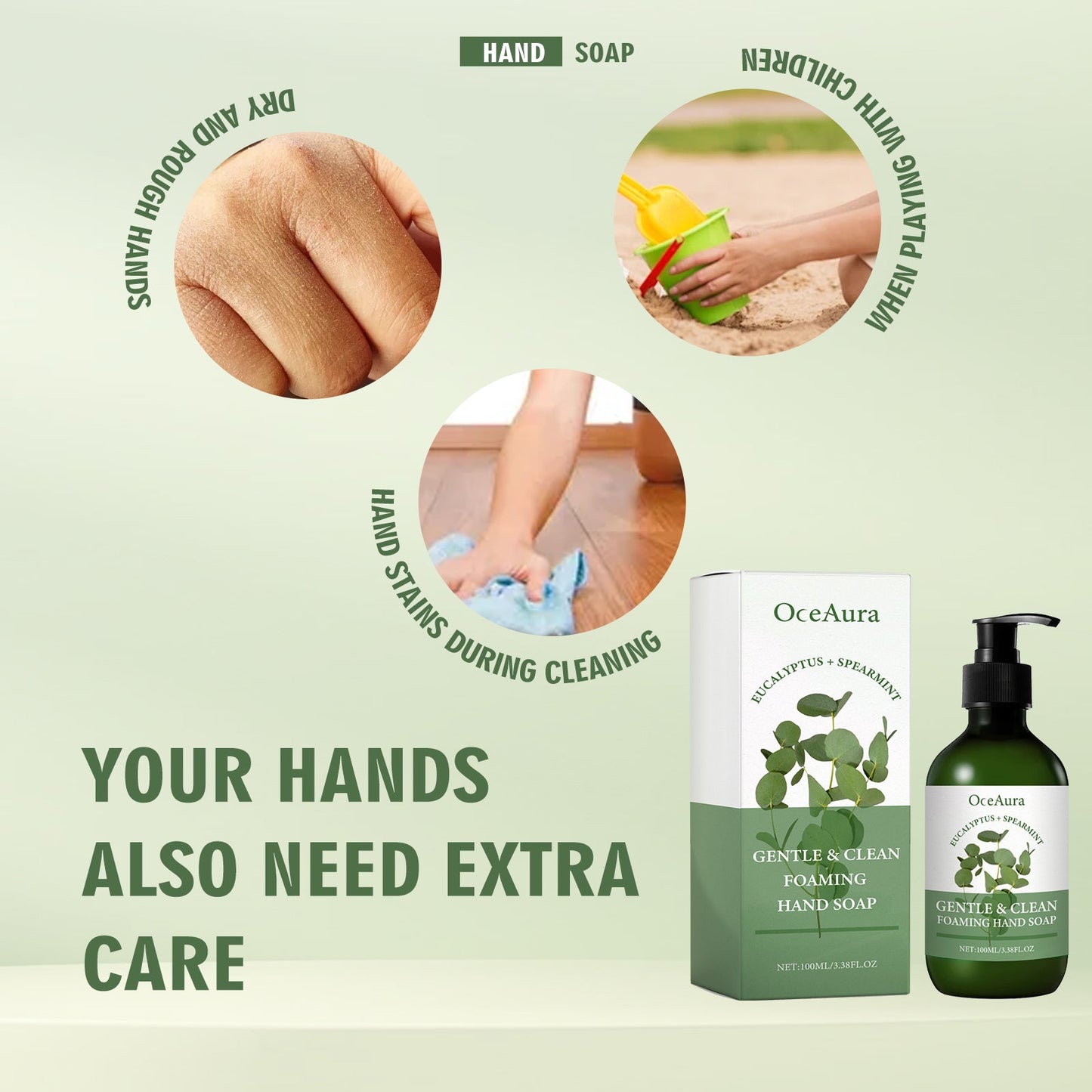 OceAura Gentle Clean Foaming Hand Soap, Gentle Cleansing Decontamination Moisturizing Skin Cleansing Skin
