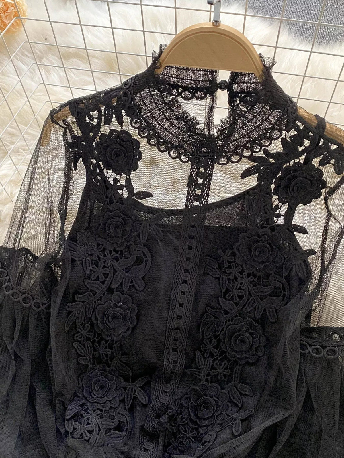 Floral Lace Blouse & Cami Set