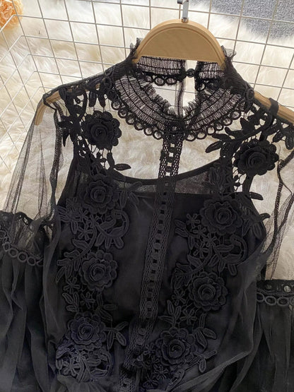 Floral Lace Blouse & Cami Set