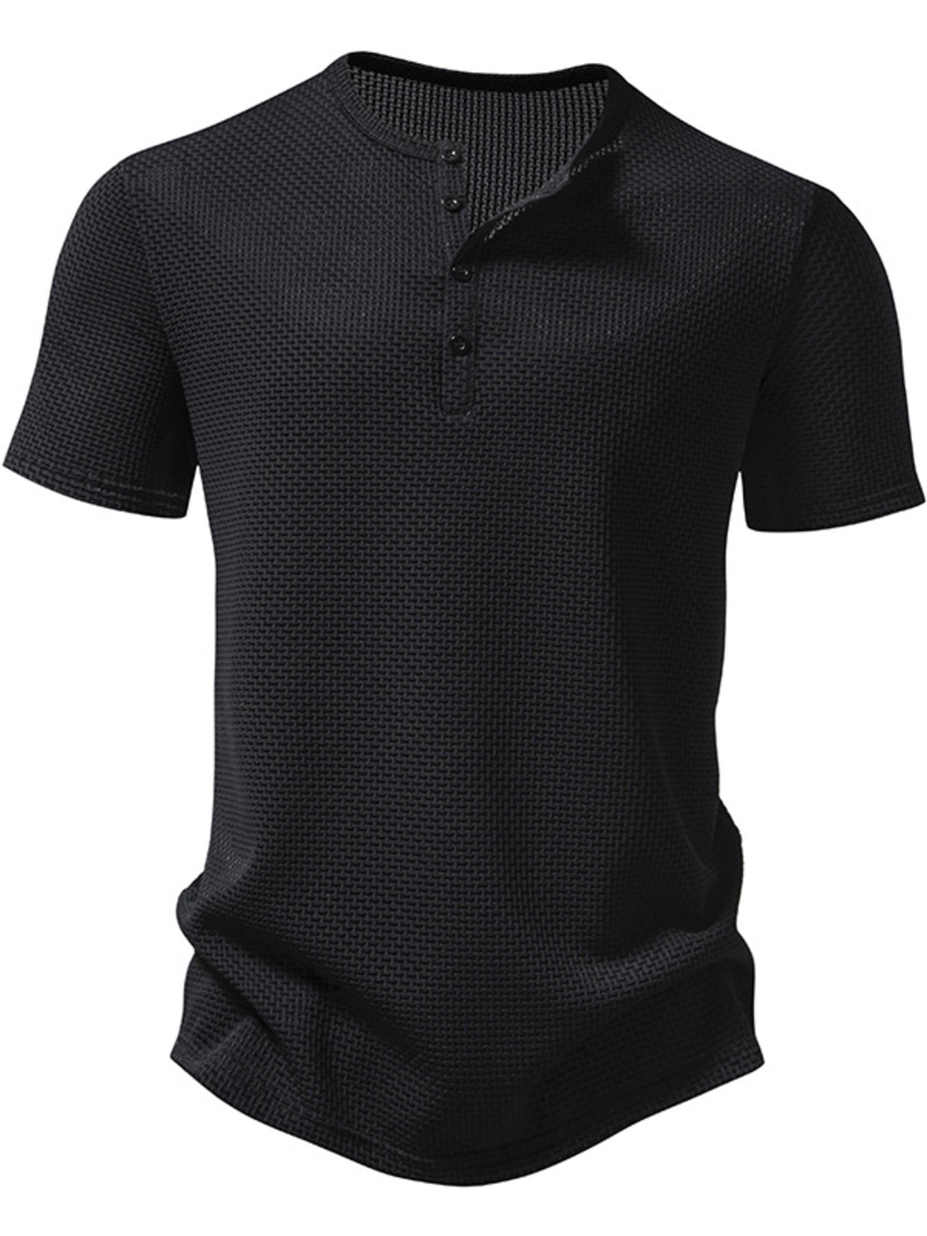 Men's Textured Henley Button Detail T-Shirt
