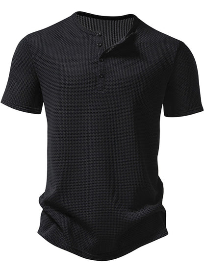 Men's Textured Henley Button Detail T-Shirt