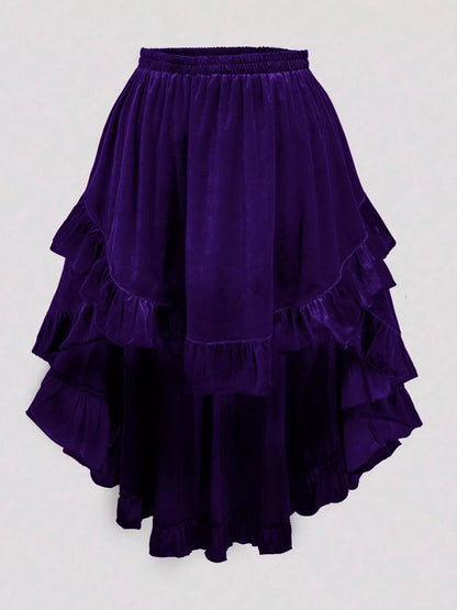 Plus Size Ruffled Velvet Elastic Waist Skirt