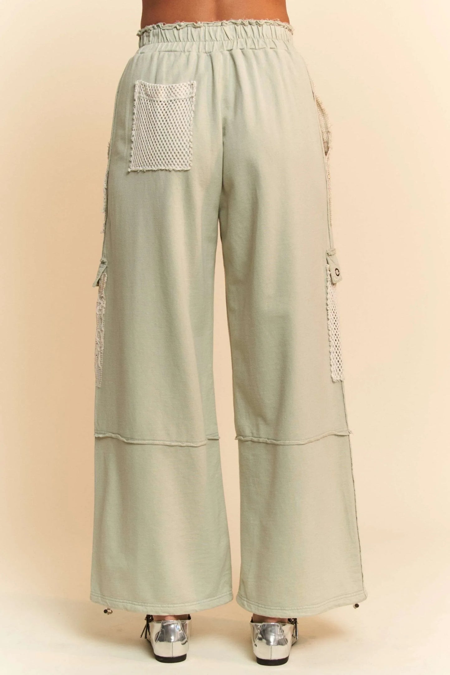 Davi & Dani Lace Patchwork Bottom Opening Adjustable Pants