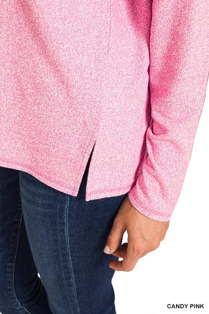 Zenana Soft Melange Hacci Exposed Seam Coin Pocket Tee