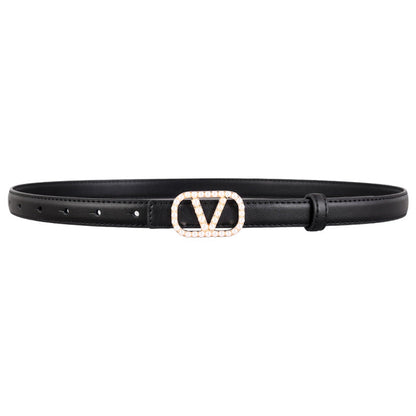 Pearl Buckle Leather Belt