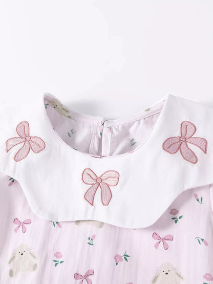 Children's Bow Print Peter Pan Collar Dress