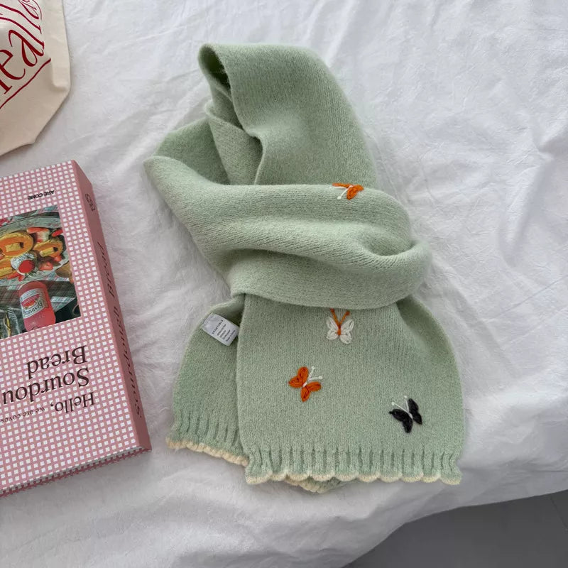 Butterfly Embroidered Knitted Scarf