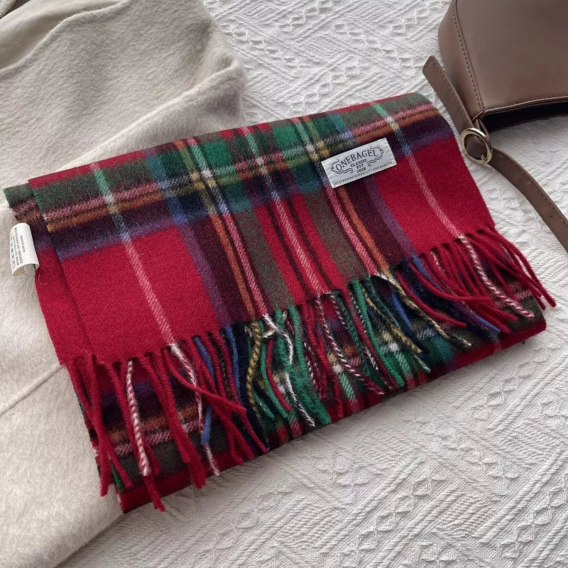 Wool Plaid Tassel Scarf