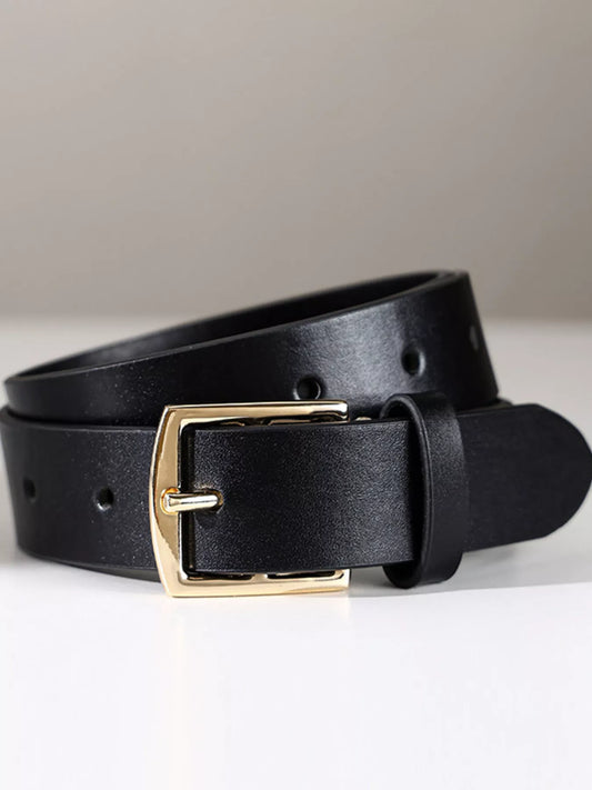 Leather Belt with Golden Buckle