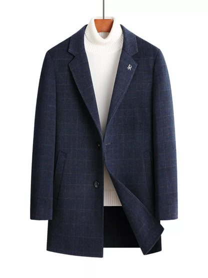 Men's Plus Size Plaid Wool Blend Overcoat