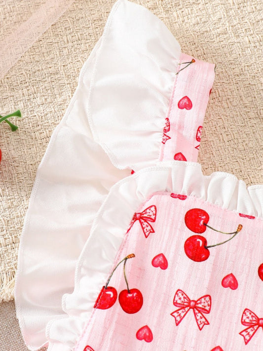 Children's Cherry Print Ruffle Trim Dress