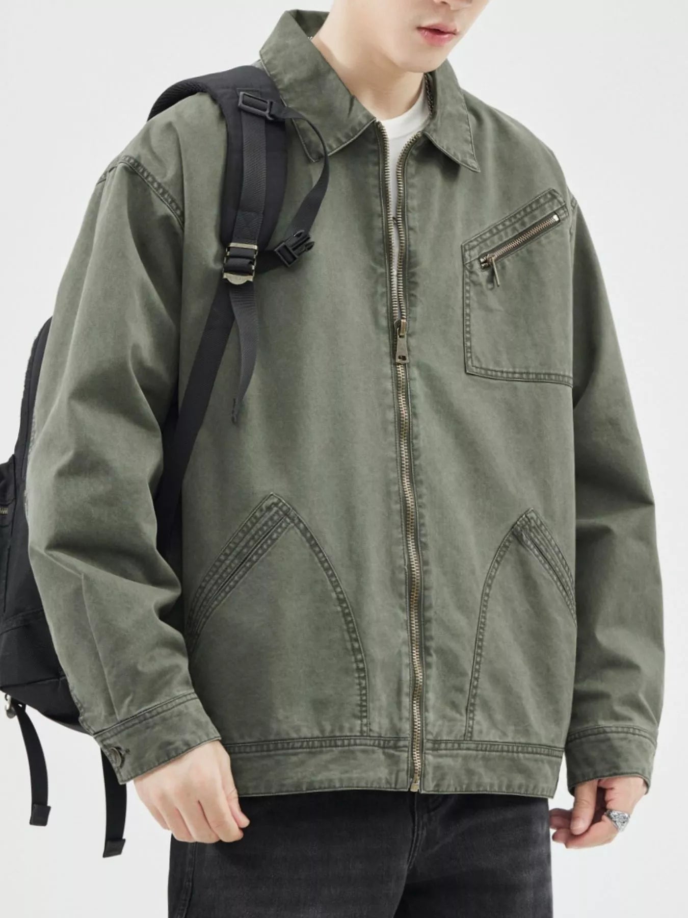 Men's Plus Size Zip Up Long Sleeve Jacket