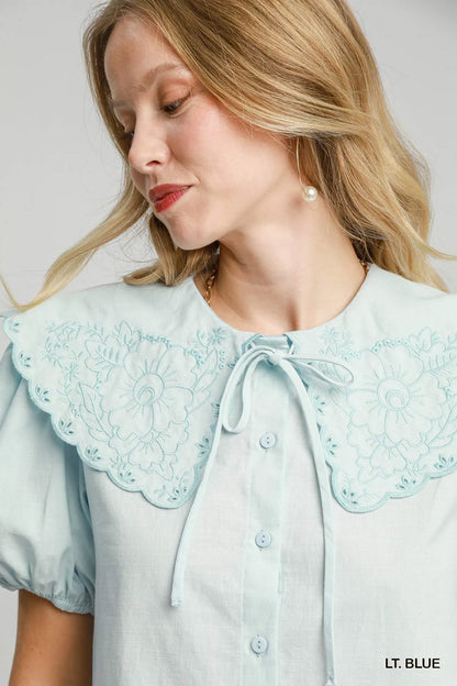 Umgee Tied Collared Short Sleeve Button Down Shirt